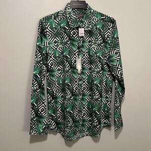 Paisley & Gray Men's Green Tropical Print Samuel Slim Fit Button Up Shirt L NWT